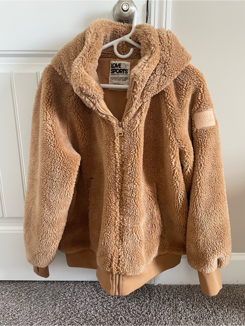 Women’s Tan Plush Sherpa Jacket with Hoodie